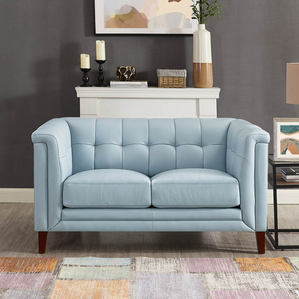 English Elm Arvo Leather Loveseat with Top-Grain Seating, Pocket Coil Cushions, Feather-Memory Comfort, Durable Frame Blue B2705P324381