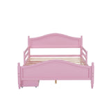 English Elm Full Size Wood Platform Bed With Guardrails On Both Sides and Two Storage Drawers ,Pink