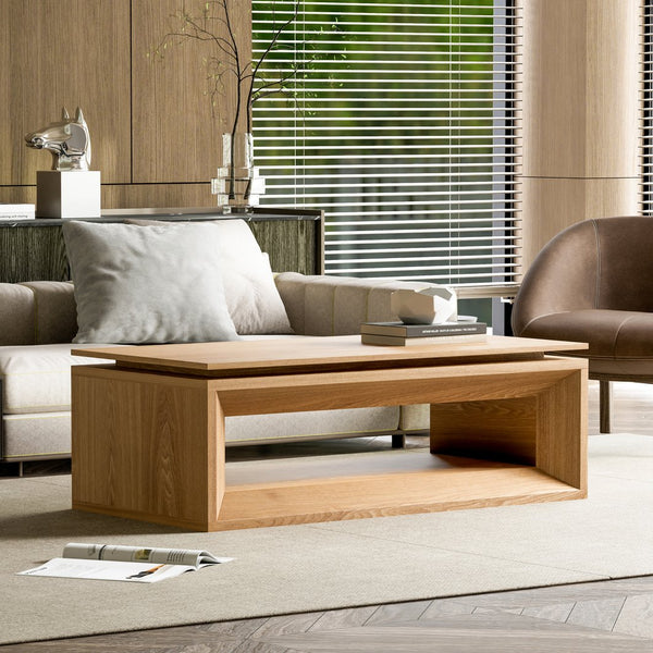 English Elm 43.3'' Wood Veneer Lift Top Coffee Table with Hidden Storage for Living Room Natural Wood W1435P453251