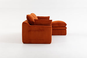 English Elm L Shaped Corduroy Modular Sectional with Cloud Cushions Footstool and Lumbar Pillows Orange W395S00137