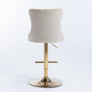 English Elm A&a Velvet Swivel Barstools Tufted Upholstered Seat Gold Base Adjustable Kitchen Pub Set Beige W114349916