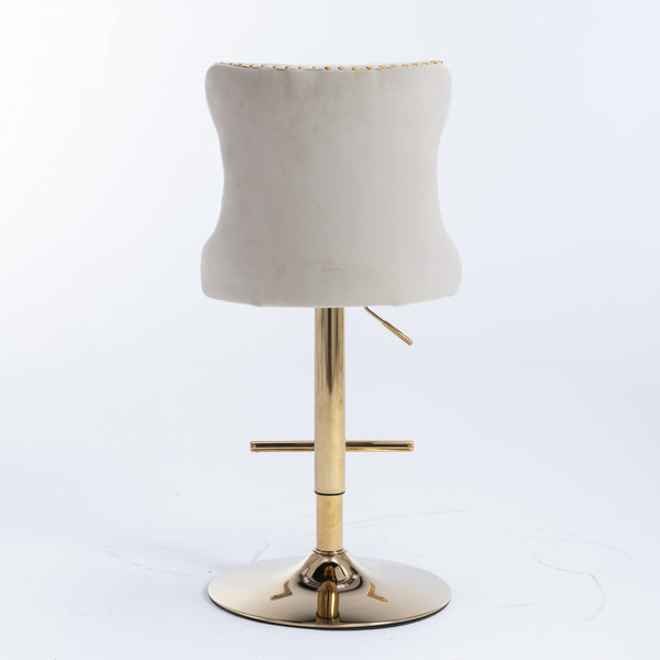English Elm A&a Velvet Swivel Barstools Tufted Upholstered Seat Gold Base Adjustable Kitchen Pub Set Beige W114349916