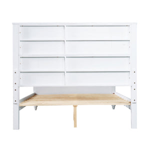 English Elm White Queen Platform Bed Solid Pine Grooved Headboard Modern Bedroom Frame N770PQ389797K