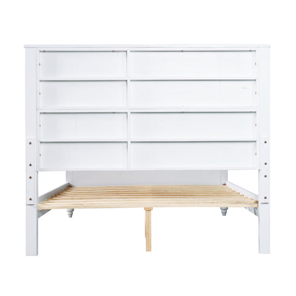English Elm White Queen Platform Bed Solid Pine Grooved Headboard Modern Bedroom Frame N770PQ389797K