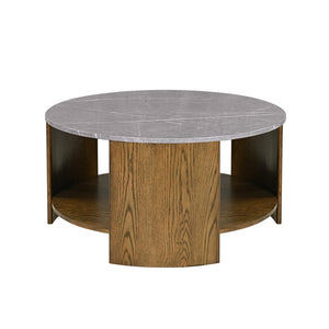 English Elm Round Keegan Mixed Material Coffee Table with Faux Marble Top & Lower Shelf, Modern 36" Dia Elegance B035P217812