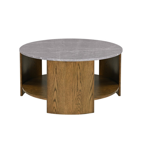 English Elm Round Keegan Mixed Material Coffee Table with Faux Marble Top & Lower Shelf, Modern 36" Dia Elegance B035P217812