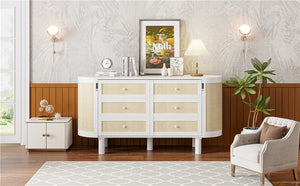 English Elm Full Murphy Bed with Woven Rattan Cabinet Front and Built-in Side Storage Units White LP000599AAK