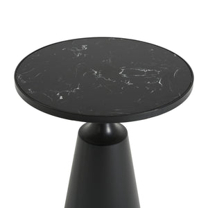 English Elm Modern Round Accent Table Marble Laminate Top Matte Black Iron Base Living Room N770P412286M