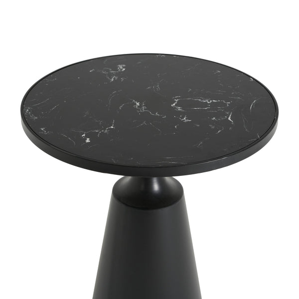 English Elm Modern Round Accent Table Marble Laminate Top Matte Black Iron Base Living Room N770P412286M