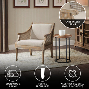 JLA Home Martha Stewart - Accent Armchair with Woven Cane Track Arms, Turned Legs & Plush Upholstery for Farmhouse Charm Natural MT100-0136
