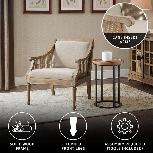 JLA Home Martha Stewart - Accent Armchair with Woven Cane Track Arms, Turned Legs & Plush Upholstery for Farmhouse Charm Natural MT100-0136