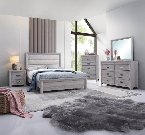 English Elm 1pc Full Panel Bed with Plush Channel Tufted Headboard, Neutral Finish, Contemporary Frame, Simple Assembly Driftwood,Gray 59.8 L x 35 W x 6.1 H B2741S00207