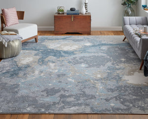 Feizy Rugs Astra Abstract Watercolor Rug – Elevate Your Space With Luxurious Metallic Designs And Soft Texture Blue,Gray Polyester,Polypropylene Ara39l3fgrybluf05