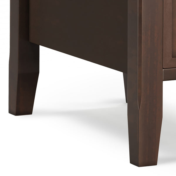 English Elm Acadian Solid Wood Narrow Side Table with Drawer Brunette Brown — Handcrafted, Tapered Legs, Shelf, 24" D x 14" W x 20" H B136P203467