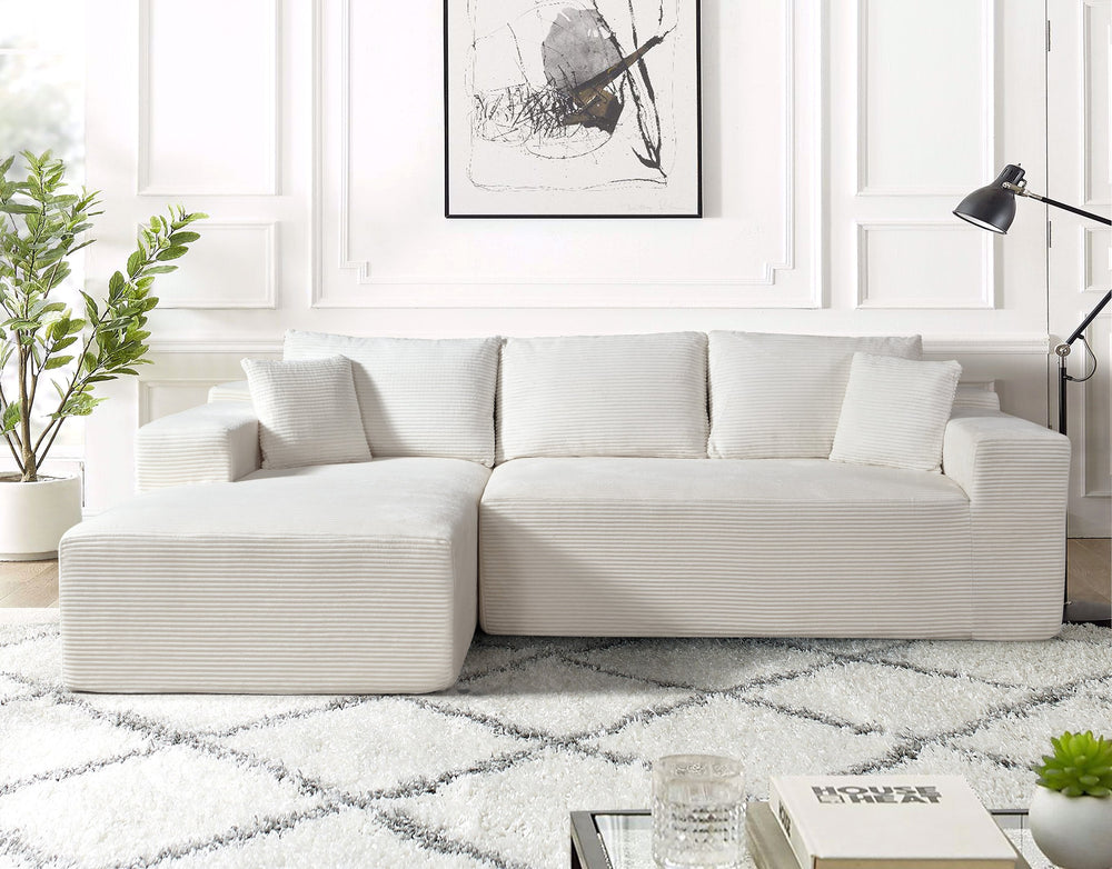 English Elm 2-Piece Beige Convertible Corduroy L-Shaped Sofa - Modular Sectional Couch With Pillows, Easy Setup B2735P384510