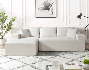 English Elm 2-Piece Beige Convertible Corduroy L-Shaped Sofa - Modular Sectional Couch With Pillows, Easy Setup B2735P384510