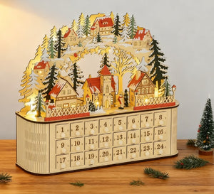English Elm Light up Wooden Advent Calendar Village with 24 Drawers and Led Glow for Holiday Decor T3971P414382