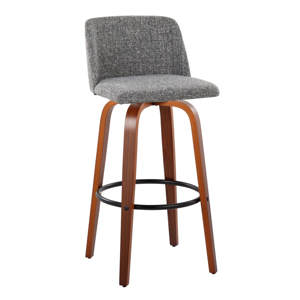 English Elm Toriano 30" Mid-Century Modern Barstools Set Of 2 With Swivel, Walnut Frame & Grey Fabric Upholstery B202S00683-GIGA