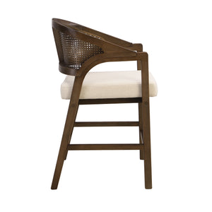 English Elm Wooden Rubberwood Counter Stools with Woven Rattan Back Mid Century Set of Two Beige,Walnut N771P257313T