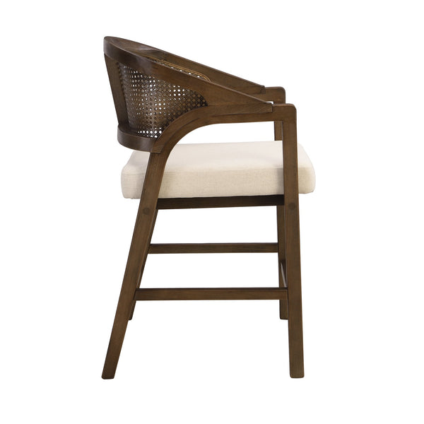 English Elm Wooden Rubberwood Counter Stools with Woven Rattan Back Mid Century Set of Two Beige,Walnut N771P257313T