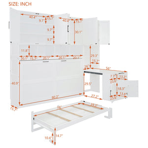 English Elm Twin Murphy Wall Bed with Integrated Closet Drawers and Desk for Studio Spaces White LP000595AAK-2