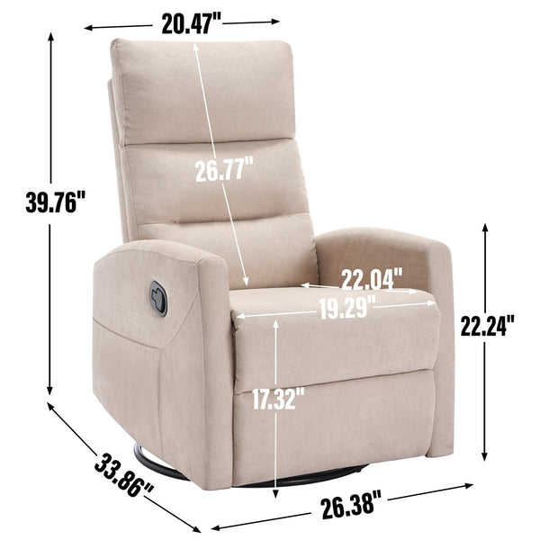 English Elm Manual Rocker Recliner with 360 Swivel Beige Fabric Upholstery for Living Room W3224P289285
