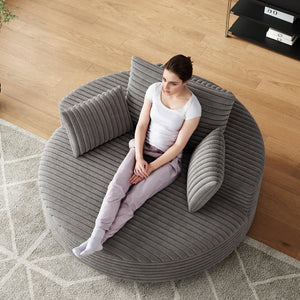 English Elm 55''l 55'l Faux Rabbit Fur Corduroy Swivel Lounge Chair Cloud Foam Seat for Bedroom Grey W834S00449