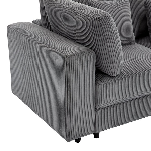English Elm Sofa with Corduroy Upholstery Ribbed Texture Wooden Frame Living Room Seating WF532117AAE
