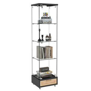 English Elm Modern Glass Display Cabinet With Led Lighting - Space-Saving Antique Storage For Living Room & Bedroom W241P268205