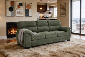 English Elm 3-seater Track Arm Sofa Tufted Textured Fabric Couch for Modern Living Rooms Dark Green W5568S00010