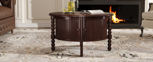 English Elm Vintage Round Coffee Table With Hidden Storage - Mid Century Modern Accent Table For Small Spaces N735P277387D-GIGA