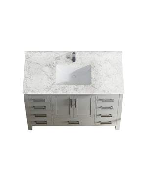 English Elm 47" Bathroom Vanity Solid Wood Cabinet Carrara Top Nine Drawers Modern Minimalist T3785P383043