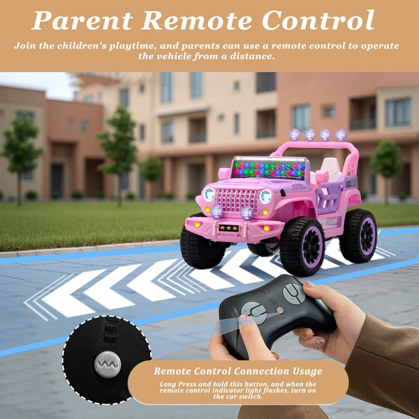 English Elm 24v Two Seat Kids Ride on Car with 4wd Motor Remote Control and Led Lights Pink W509P378207