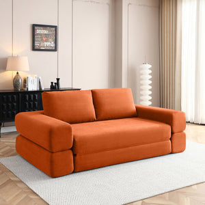 English Elm 81'' Corduroy Floor Sofa Convertible Loveseat Futon Sleeper with Foam Fill and Pillows Orange W1117P459732