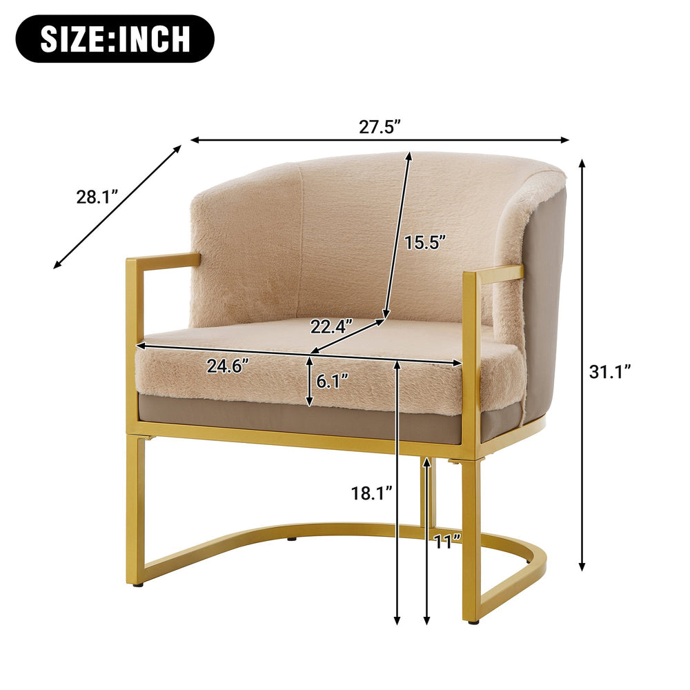 English Elm Modern Faux Fur Accent Chair Plush Upholstered Seat with Gold Iron Legs for Any Room Brown N763P360688D