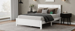 English Elm Queen Pinewood Platform Bed Farmhouse Tall Panel Headboard with Led Lighting and Usb Ports White W504P391091