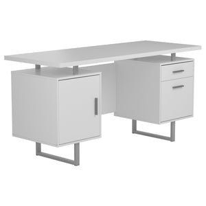 English Elm 1pc Contemporary Sleek Desk 47.25" Compact Home Office Table with Reversible Drawer and File Storage White 63.5 L x 26 W x 6.31 H B011P362566