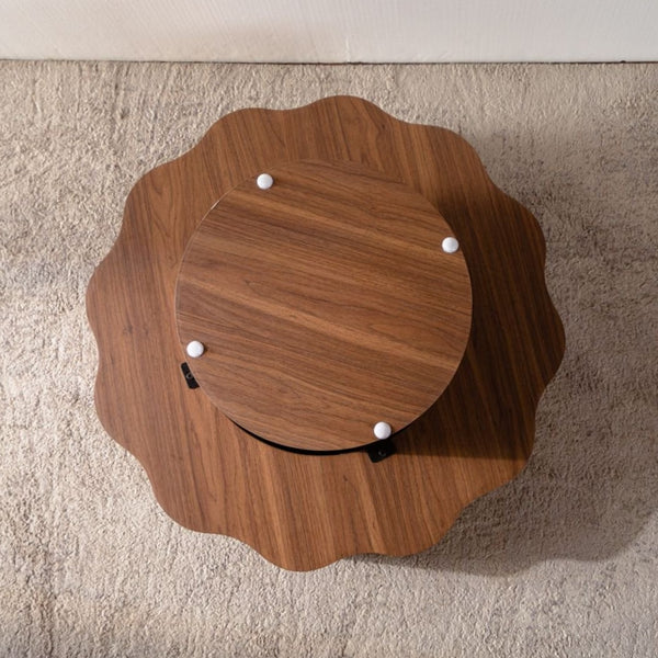 English Elm 31.5" Scalloped Round Coffee Table Walnut Grain Mdf Sculptural Living Room Accent W3158P395511