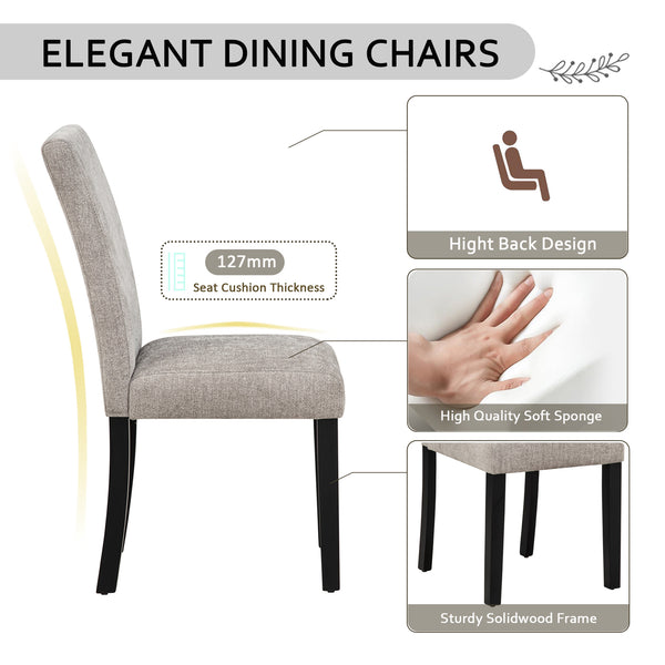 English Elm 6 Piece Rubberwood Dining Set with Bench and Linen Chairs for Transitional Kitchen W1998S00091
