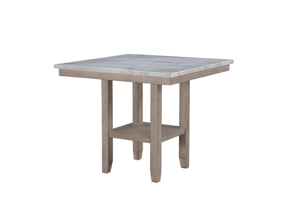 English Elm CLAUI Natural Solid Wood Bar Table with Marble Finish and 2 Bar Stools, Square Transitional Set B201S00147