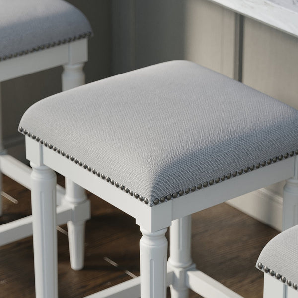 English Elm 27"h Square Faux Leather Counter Stool Solid Wood Carved Legs Distressed Walnut Finish B2751P436460