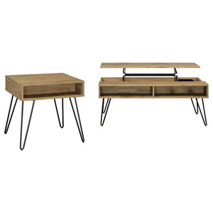 English Elm Golden Oak Lift Top Coffee Table and End Set with Hairpin Legs Storage B062S01494