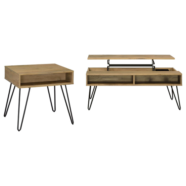 English Elm Golden Oak Lift Top Coffee Table and End Set with Hairpin Legs Storage B062S01494