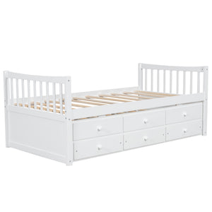English Elm Daybed Twin Frame with Pull Out Trundle and Three Storage Drawers for Kids Rooms White LP100241AAK