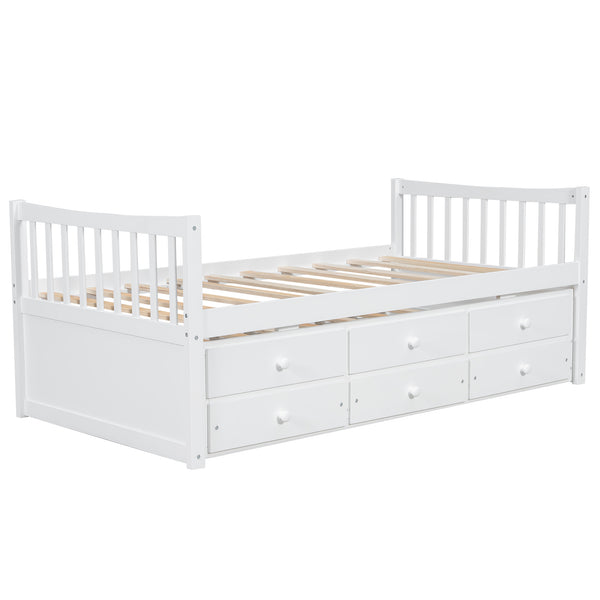 English Elm Daybed Twin Frame with Pull Out Trundle and Three Storage Drawers for Kids Rooms White LP100241AAK