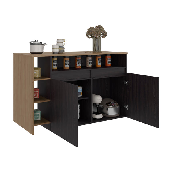 English Elm Mercury Freestanding Kitchen Island with Cabinet Open Shelving and Prep Workspace B128S00243