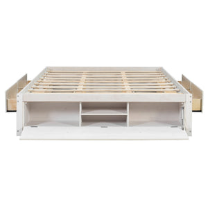 English Elm Queen Platform Storage Bed with Hydraulic Lift Footboard and Four Drawers Antique Finish White LP000139AAK