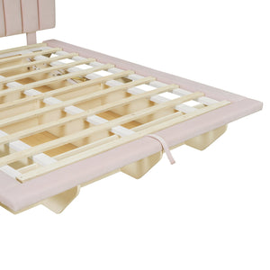 English Elm Queen Upholstered Floating Bed with LED Lighting, Hydraulic Lift, 4 Storage Drawers, Velvet Luxury Pink SF000132AAH