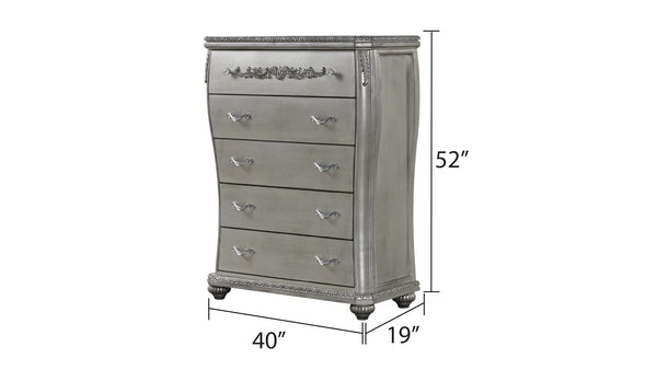 English Elm Destiny 5-Drawer Chest Silver Finish — Elegant Solid & Manufactured Wood Storage with Metal Pulls, Spacious Organization B009P234702