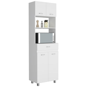 English Elm Microwave Double Door Storage Cabinet with Drawer & Shelf, White Engineered Wood, Spacious Top B097S00096